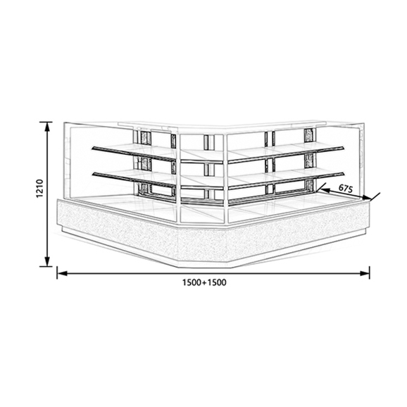 corner glass cake case